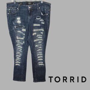 Torrid Boyfriend Distressed Mid  Rise Dark Wash  Jeans Womens Size 12 or 36 x 31